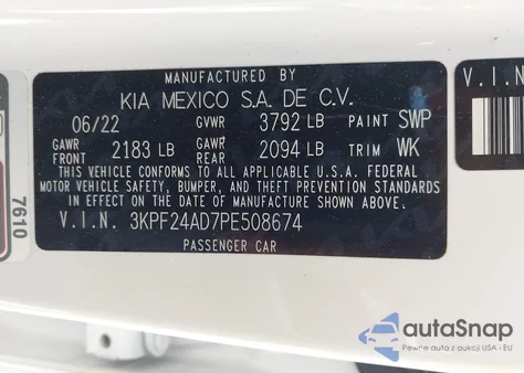 2023 Kia Forte Lxs from USA, damaged, VIN 3KPF24AD7PE508674